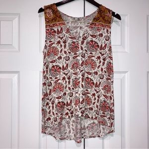 Lucky Brand Women’s Brown Maroon Red Paisley Sleeveless VNeck Blouse Small